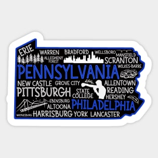 Philadelphia Pennsylvania cute map, Pittsburgh, Allentown, Erie, Reading, Bethlehem, Scranton, Lancaster, Levittown, Harrisburg Sticker